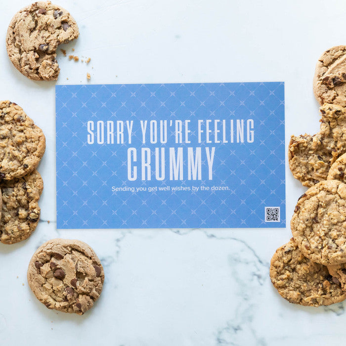 One dozen cookie Get Well package insert with text "Sorry You're Feeling Crummy"