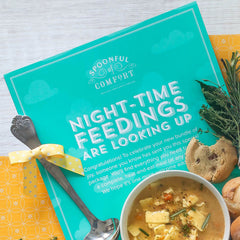 New Parent Care Package products arranged around Nighttime Feedings are Looking Up package insert.
